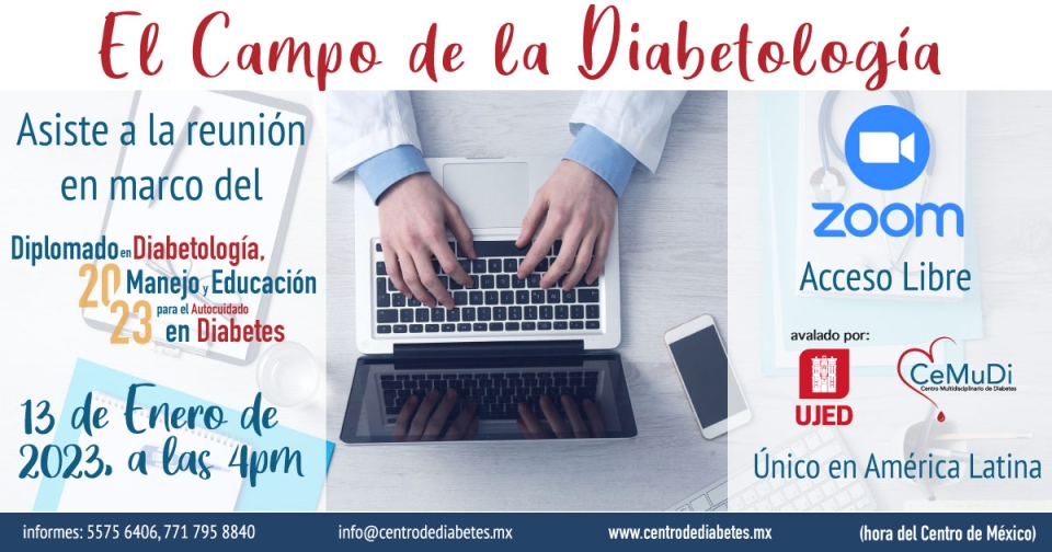 Asiste a la primer sesión "El Campo de la Diabetología" el próximo 13 de Enero 4pm hora centro de México, ACCESO LIBRE, regístrate ahora y reserva tu lugar:https://us06web.zoom.us/.../tZYpc...WhatsApp: https://bit.ly/WhatDipDiabetologiawww.centrodediabetes.mxInformes: info@centrodediabetes.mx